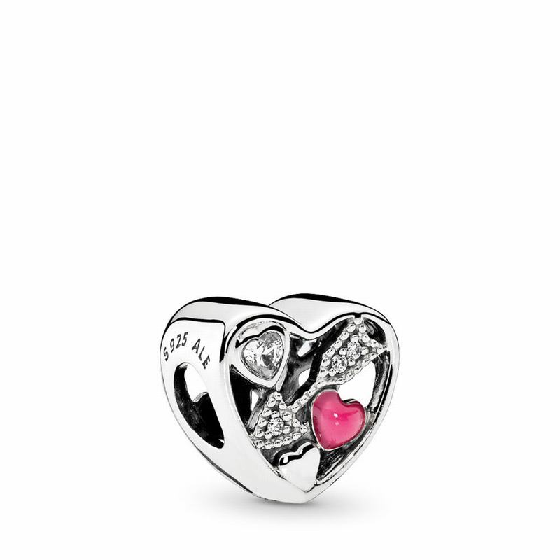 Pandora Struck By Love Charm Ireland - Sterling Silver/Enamel/Pink/Cubic Zirconia - 372849CQX